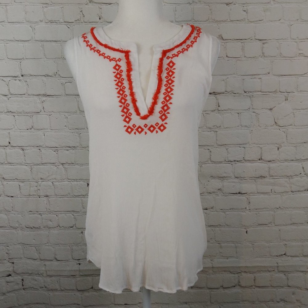 LOFT Women White Boho Sleeveless Top Size M